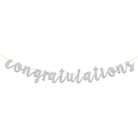 Silver Glitter Congratulations Banner for Wedding, Anniversary, Graduation, Congrats Master Bunting, Retirement Party Decorations Supplies