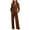 Brown, variant on Women's 2 Piece Ribbed Matching Outfit Set Button V Neck Long Sleeve Shirts Wide Leg Long Pants Loose Casual Lounge Sets Elastic Waist Drawstring Pants Loungewear Pajamas Tracksuit