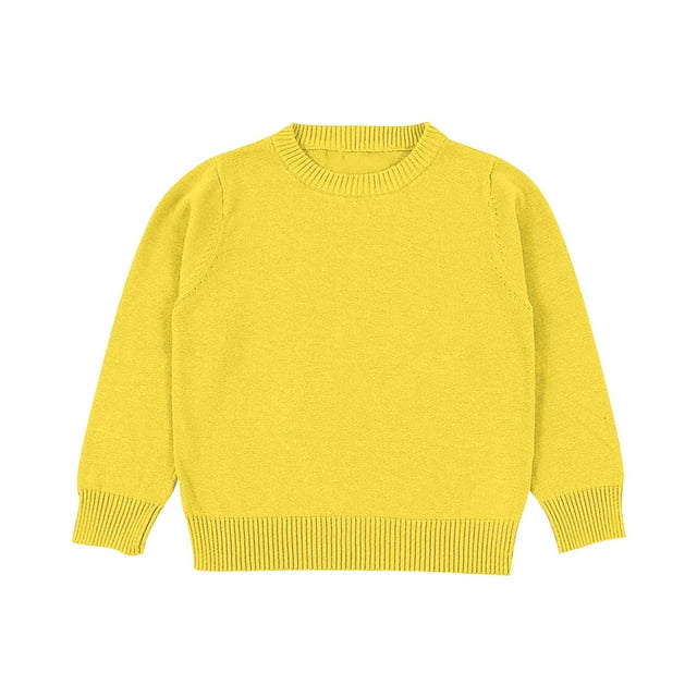 SERTG Child and Child Sweater Kids Fall Solid Color Plaid Kids Crew Neck Soft Knit Pullover Tops Winter Long Sleeve Round Neck Sweaters(Yellow#1,5-6 Years)
