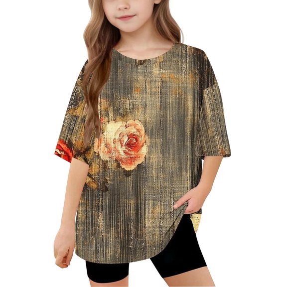 Frwgonr Girls Lounge T-shirts Kids Crew Neck Casual Loose Summer Tops 5-15 Years, Multicolor