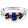 thumbnail image 3 of Gem Stone King 925 Sterling Silver Blue Created Sapphire and Red Rhodolite Garnet Women Ring (2.32 Cttw, Gemstone Birthstone, Size 8), 3 of 6