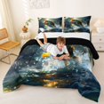 thumbnail image 3 of Castle Fairy Photoreal Wild Bass Full Size Comforter Sets 3-Piece,Sunlit Forest Pond Graphic Bedding Comforter Set,Green Amber,Black Reversible,1 Comforter and 2 Pillowcases, 3 of 6