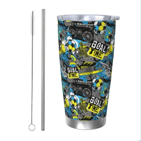 

Salouo Goal Time Print 20oz Tumbler with Lid Stainless Steel Vacuum Insulated Tumbler Durable Insulated Coffee Mug Thermal Cup with Splash Proof Sliding Lid-Straw Two-piece Set