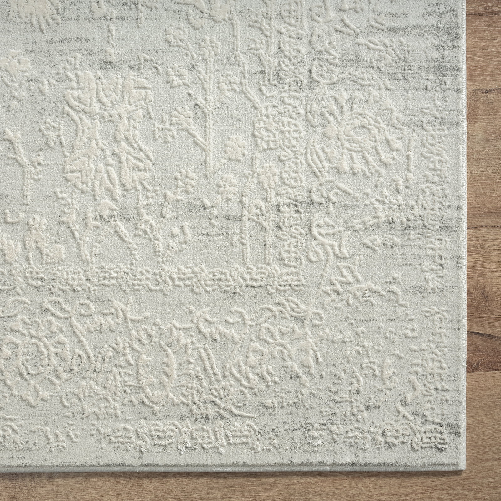 LR Home Isone Jesery Ivory/Gray Transitional Floral Polyester Blend Area Rug, 9' x 12'