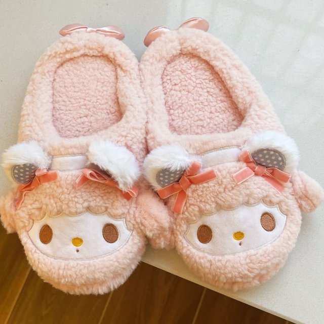 Zapatillas Sanrio My Melody Sweet Piano, zapatos de interior cálidos, Kawaii, estilo japonés, zapatos de algodón para el hogar, antideslizantes para niña