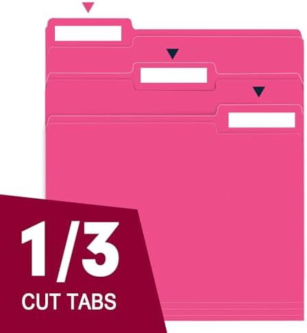 File Folder,  150 Pack 1/3 Cut Tab File Folders Letter Size, Magenta, Folders with Tab, Great for Organizing and Easy File Storage