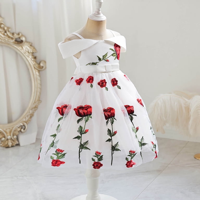 Herrnalise Toddler Baby GirlRose Print Flower Girl Dress Satin Floral  Princess Dress Formal Christmas Wedding Valentine Dress - Walmart.com