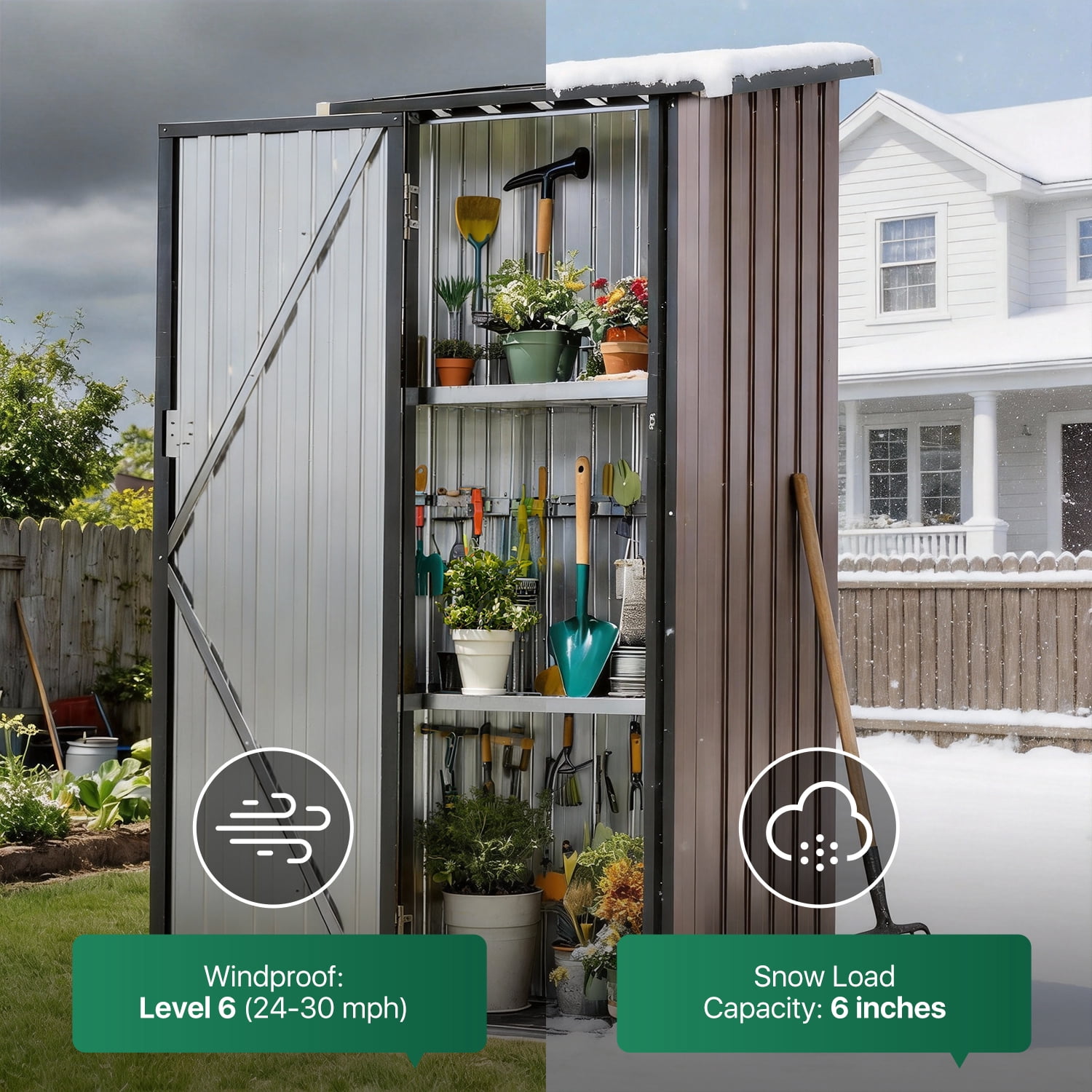 Clouddwell 3x3 FT Outdoor Metal Storage Cabinet with Floor & 2 Adjustable Shelves, Small Lockable Garden Shed