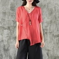 thumbnail image 1 of Vintage mujer blusa de algodón V Cuello cruzado irregular Hemline suelta vacaciones vacaciones desga Abanopi Rojo S, 1 of 7