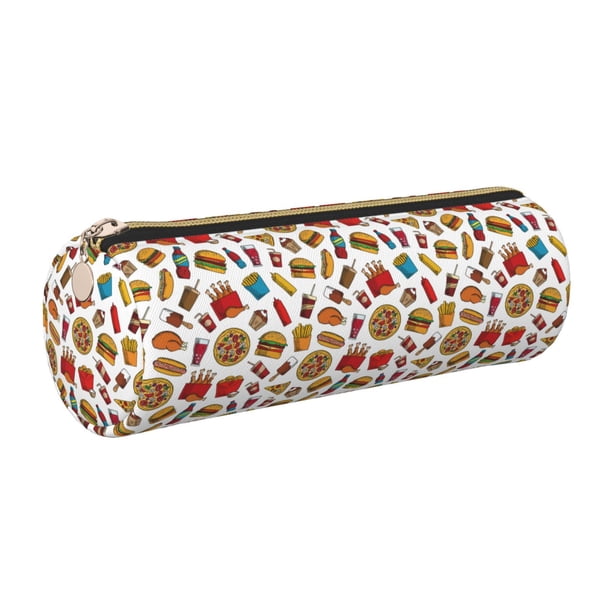Disketp Hot Dog Pizza Estuche Organizador de Lápices de Cuero, Estuche de Oficina con Cremallera para Bolígrafo y Lápiz