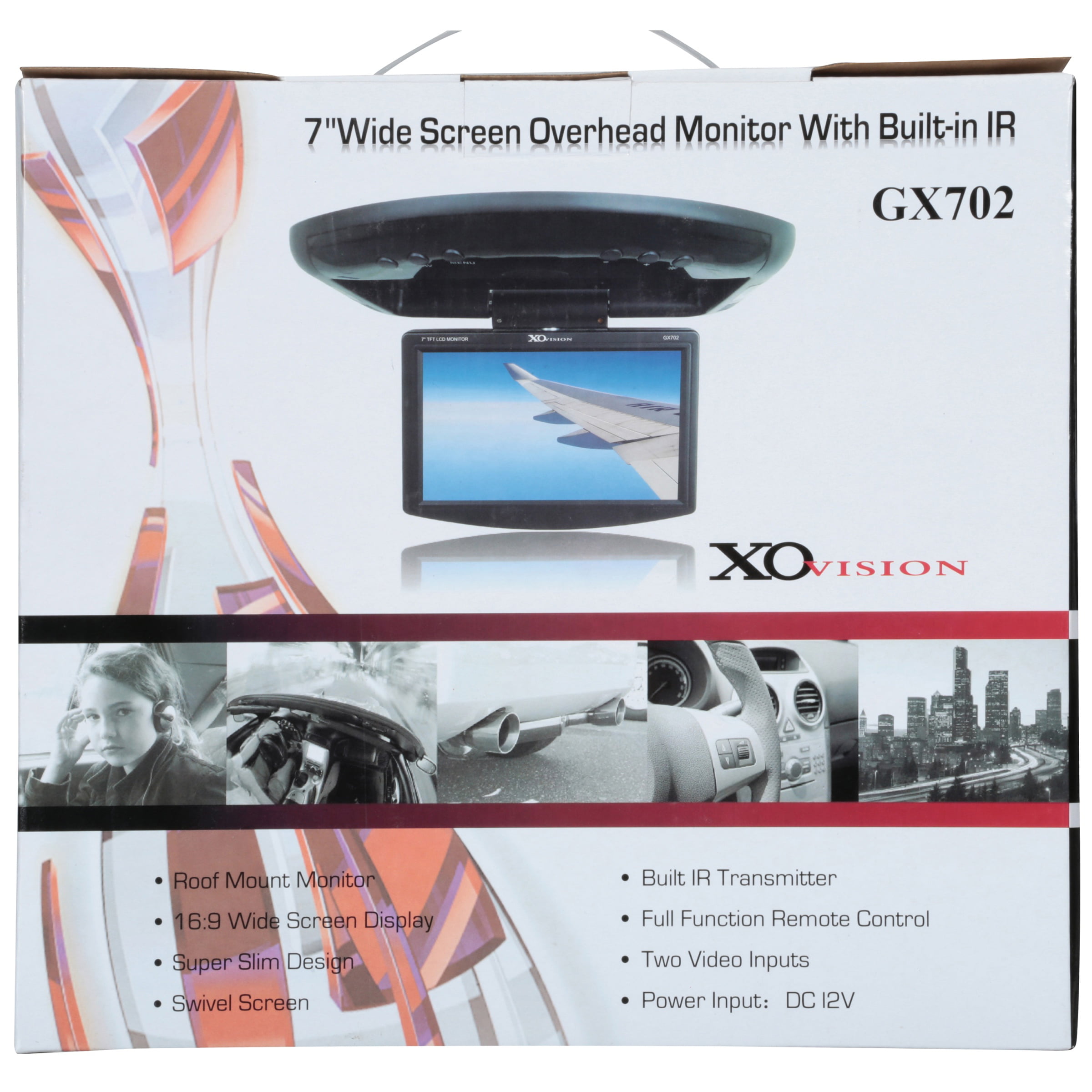 XO Vision 7-inch Widescreen Overhead Monitor with IR Transmitter for in Car Entertainment 