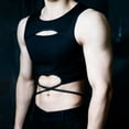 thumbnail image 5 of YLSDY Men's Crisscross Cutout Crop Tank Top, Slim Fit Hollow-Out Sleeveless Shirt for Nightclub and Streetwear Black Free Size, 5 of 6