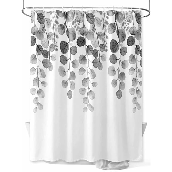 Shower Curtain Black Eucalyptus Leaf Bathroom Curtains with Hooks, Waterproof Fabric Leaves Branch Bath Shower Curtains Set for Bathroom Bathtubs Decor 36x72 Inch