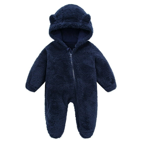Baby Boy Girls Winter Warm Rompers Unisex Newborn Fleece Outfits Bodysuits Newborn Baby Fleece Footie Snowsuit Winter Bunting Onesie Cartoon Warm Hooded Romper Jumpsuit Outfits Navy 0-3 Months