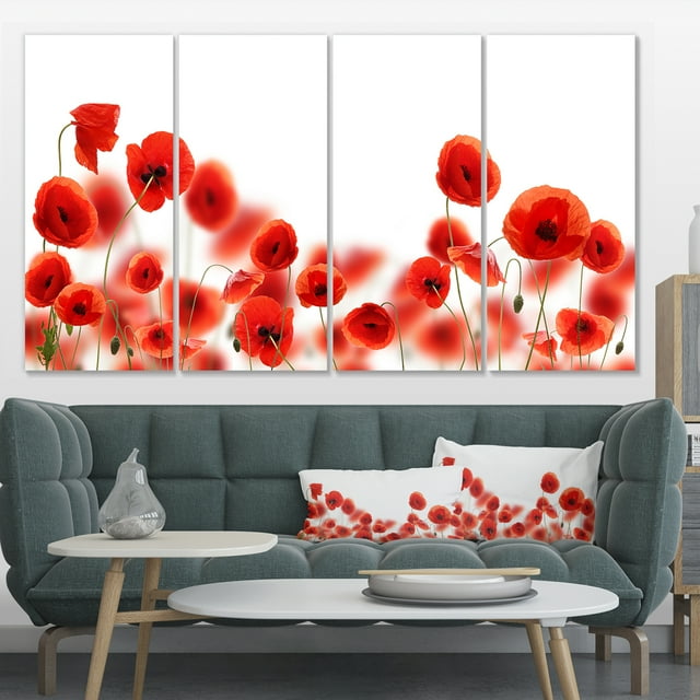 Lovely Poppy Flowers on White - Floral Canvas Art Print