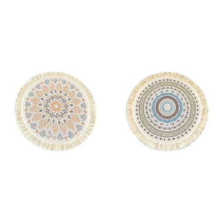 

MOVAWAKY Light Bohemian Style Woven Meal Pad Fabric Tassel Heat Insulation Pad Scald Pot Pad Household Decorative Pad Features: Dinning Table Mats