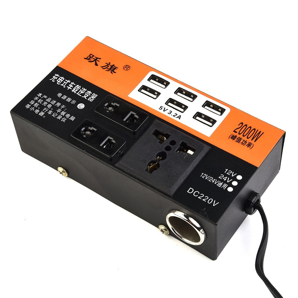 Geege Car Power Inverter 1500W Peak DC 12V/24V to DC 110V/220V Converter Trip 6 USB