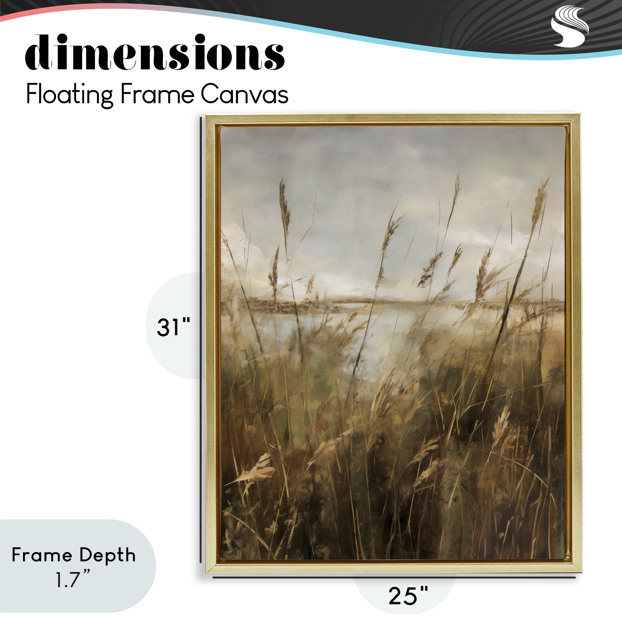 Stupell Industries Tall Grass Beside Quiet Lake Gold Framed Floater Canvas Wall Art, design by Creative Studio