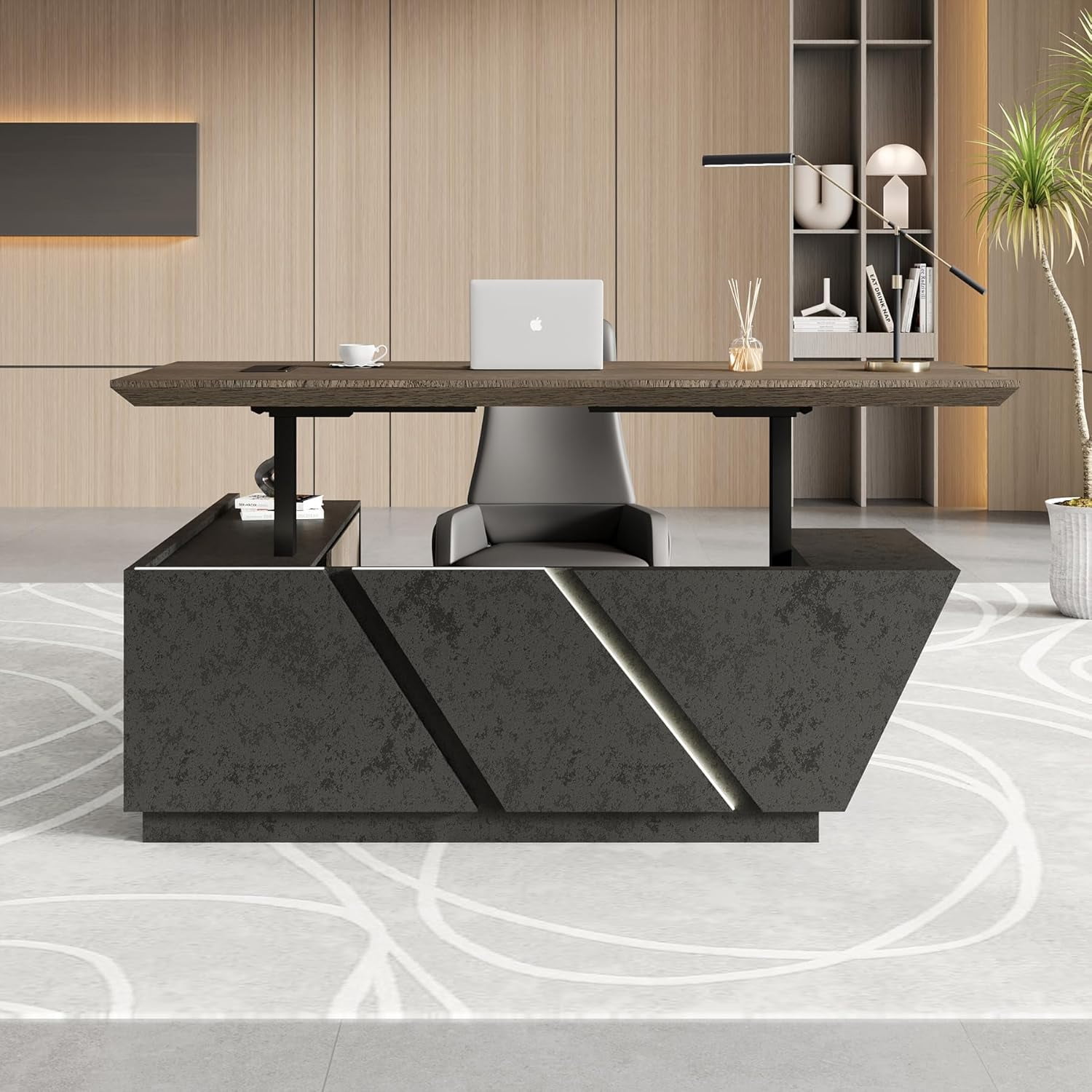 78.7 Inch Adjustable Executive Desk - Luxury L Shaped Desk with Drawers File Cabinets