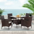 thumbnail image 7 of SUNVIVI 5-Piece Wicker Outdoor Table and Chairs, Patio Dining Set w/Square Glass Tabletop and Umbrella Hole, Patio Table and Chairs Set for Backyard Deck Balcony Front Porch, Brown, 7 of 7