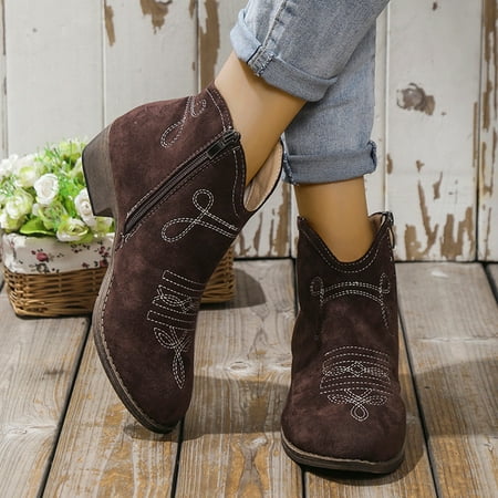 

TALKVE Women Boots Square Heel Fashion Boots Short Boots Comfortable Thick Heel Suede Women Short Boots