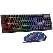 CHONCOW Gaming Keyboard and Mouse Combo, Rainbow LED Backlit Mechanical Feel Keyboard with 3600 DPI Mouse for PC/Xbox/PS5, Black