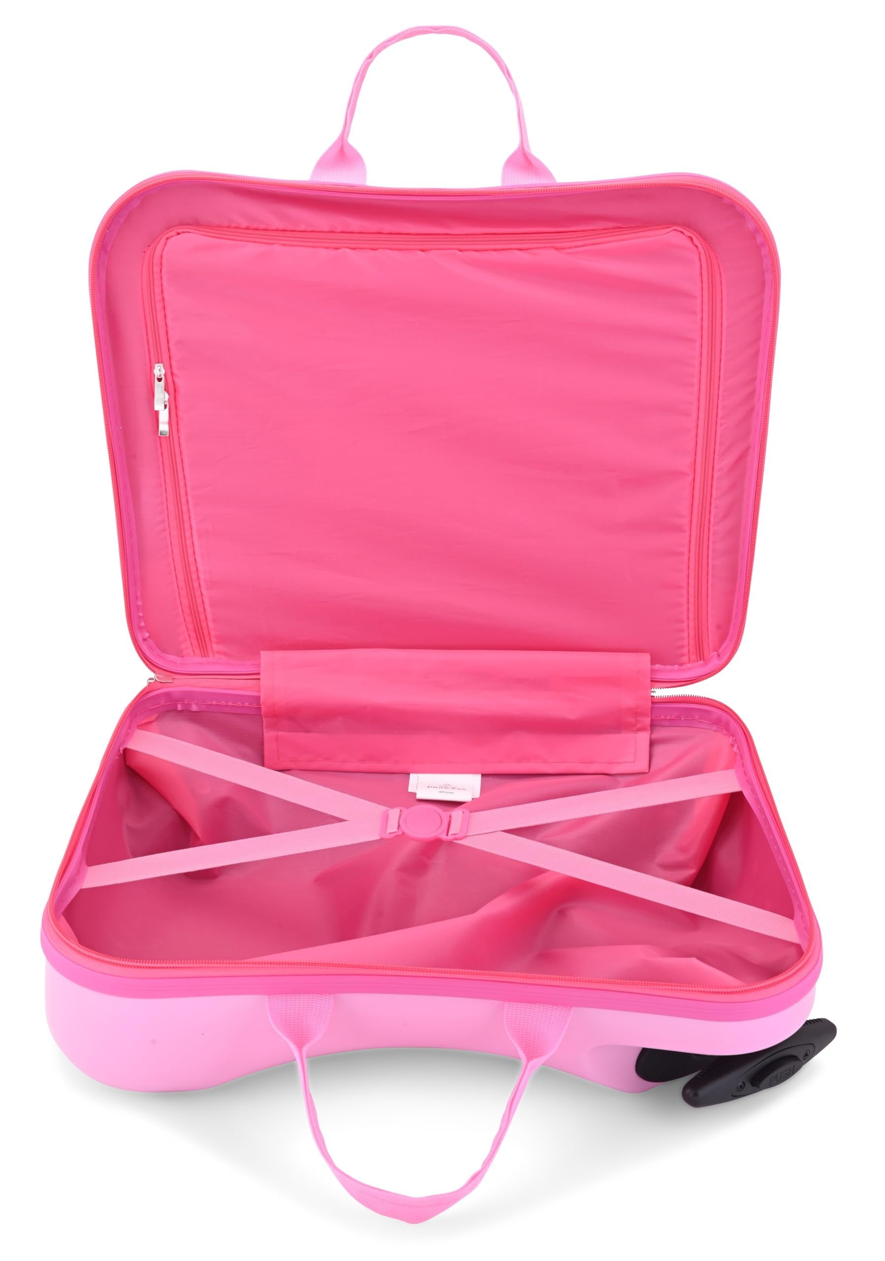 Disney Princess Ride-On Kids Suitcase - 18" Tow-Along Toddler Luggage - Tiana Moana Ariel Cinderella Snow White Carry-On Cute Bag with Wheels 18"x10"x14.5"