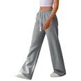 thumbnail image 4 of Ayolanni Pants for Women High Waist Solid Lightweight Stretch Straight Leg Pants Loose Drawstring Ladies Casual Blue Trousers M, 4 of 7