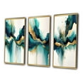 thumbnail image 3 of Designart "Teal and Gold Abstract Expressionism I" Modern Framed Wall Art Set Of 3 - Turquoise Abstract Liquid Ink Frame Canvas Set For Living Room Decor, 3 of 6