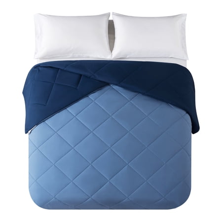MAINSTAYS REVERSIBLE MICROFIBER COMFORTER, NAVY, FULL/QUEEN