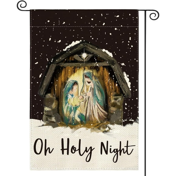 Oh Holy Night Jesus Nativity Garden Flag 12 x 18 Inch Double Sided, Christmas Winter Holiday Christian Yard Outdoor Decorative Flag