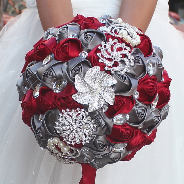 Baohd Wide Application Wedding Bouquets Elegant For All Occasions Low Maintenance wine red+ white 1Set