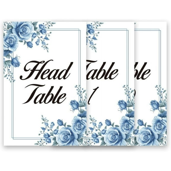 26pcs Table Numbers 5.9x3.9 Inch Blue Flower Table Number Cards 1-25 with Head Table Numbers Floral Table Cards for Wedding Reception Party Event Anniversary Birthday Decoration