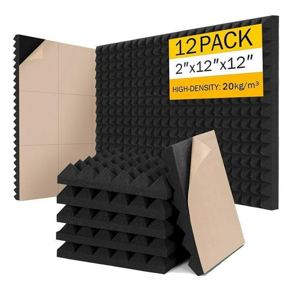 12 Pack Sound Proof Foam Panels for Wall 2x12x12inch High Density Soundproof Self-Adhesive Fast Expand