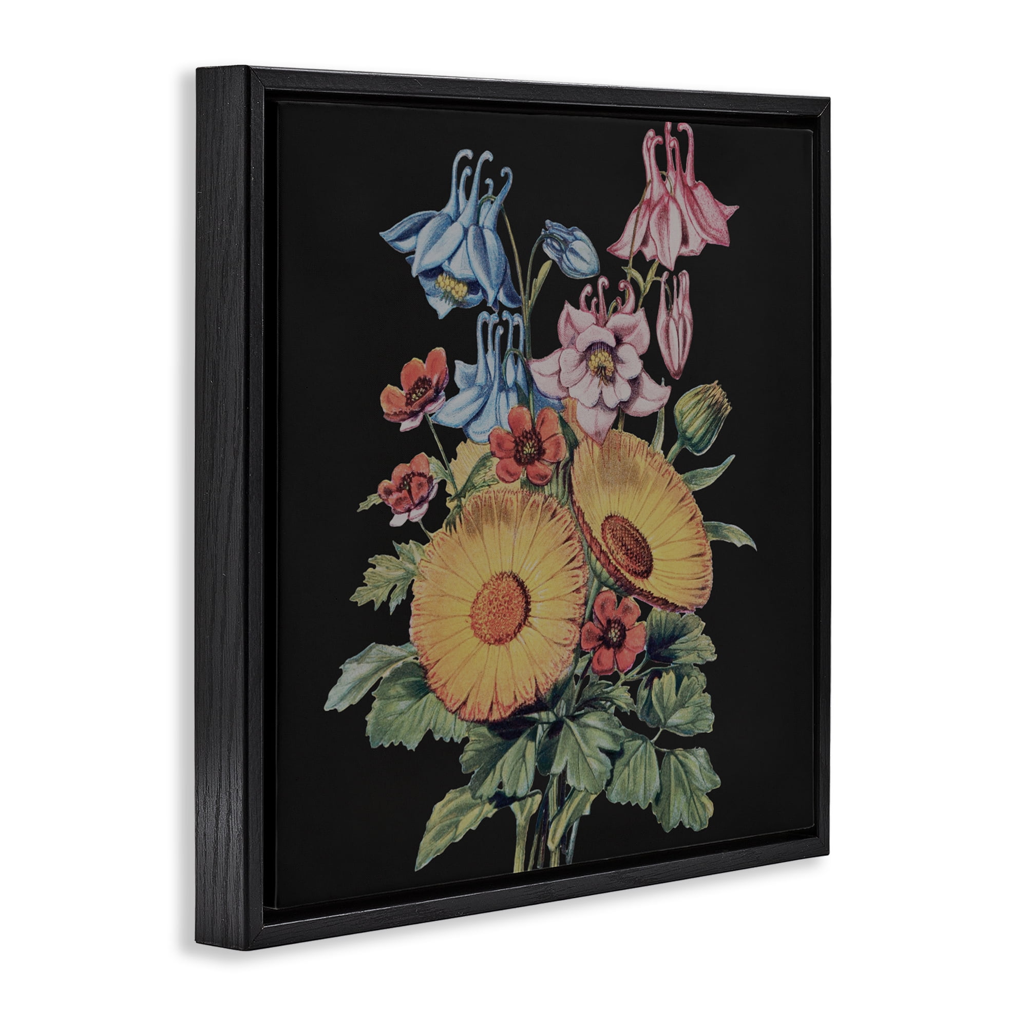 Stupell Industries Vintage Bouquet Study on Black Black Framed Floater Canvas Wall Art, design by Dan Meneely