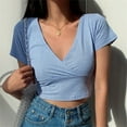 thumbnail image 5 of Actoyo Women's Sexy Floral Crop Top Short Sleeve Deep V Neck Casual Basic T Shirt, 5 of 8