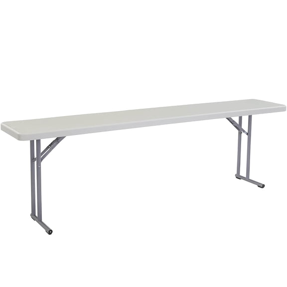Pemberly Row 18x96" Plastic Heavy Duty Seminar Folding Table in Speckled Gray