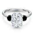 thumbnail image 3 of Gem Stone King 925 Sterling Silver Black Diamond Ring Set with Oval Moissanite (3.54 Cttw), 3 of 7