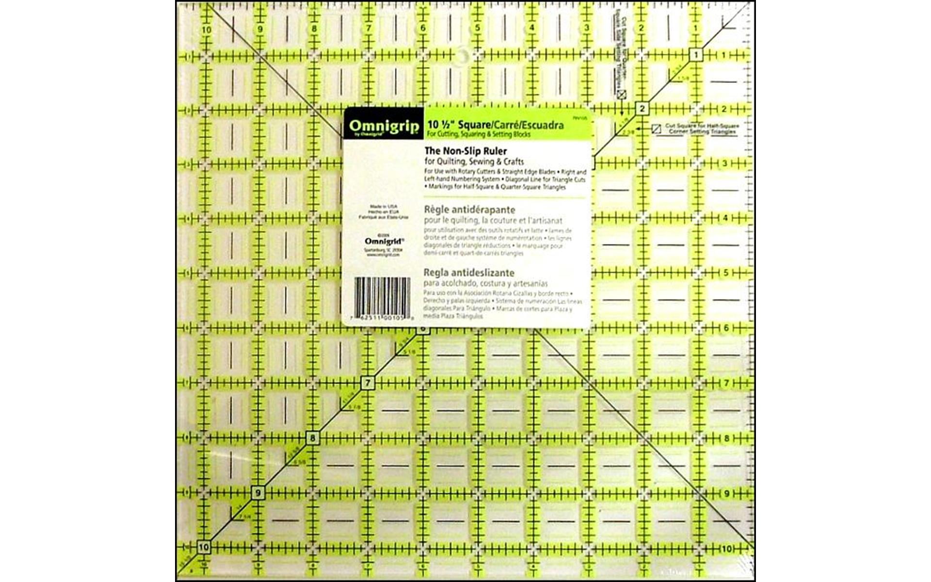 Neon Omnigrip 10.5" Non-Slip Ruler, Square Quilter's Ruler by Omnigrid