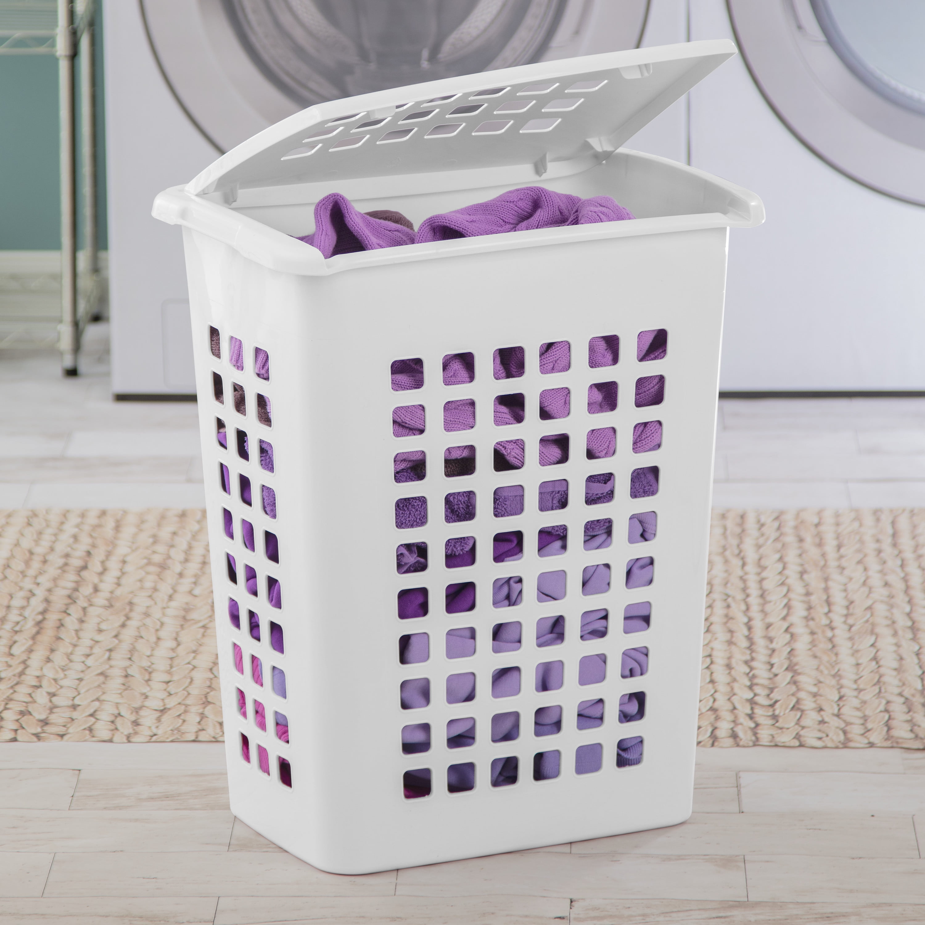 Sterilite Rectangular LiftTop Plastic Laundry Hamper , White, Set of 4 - 2