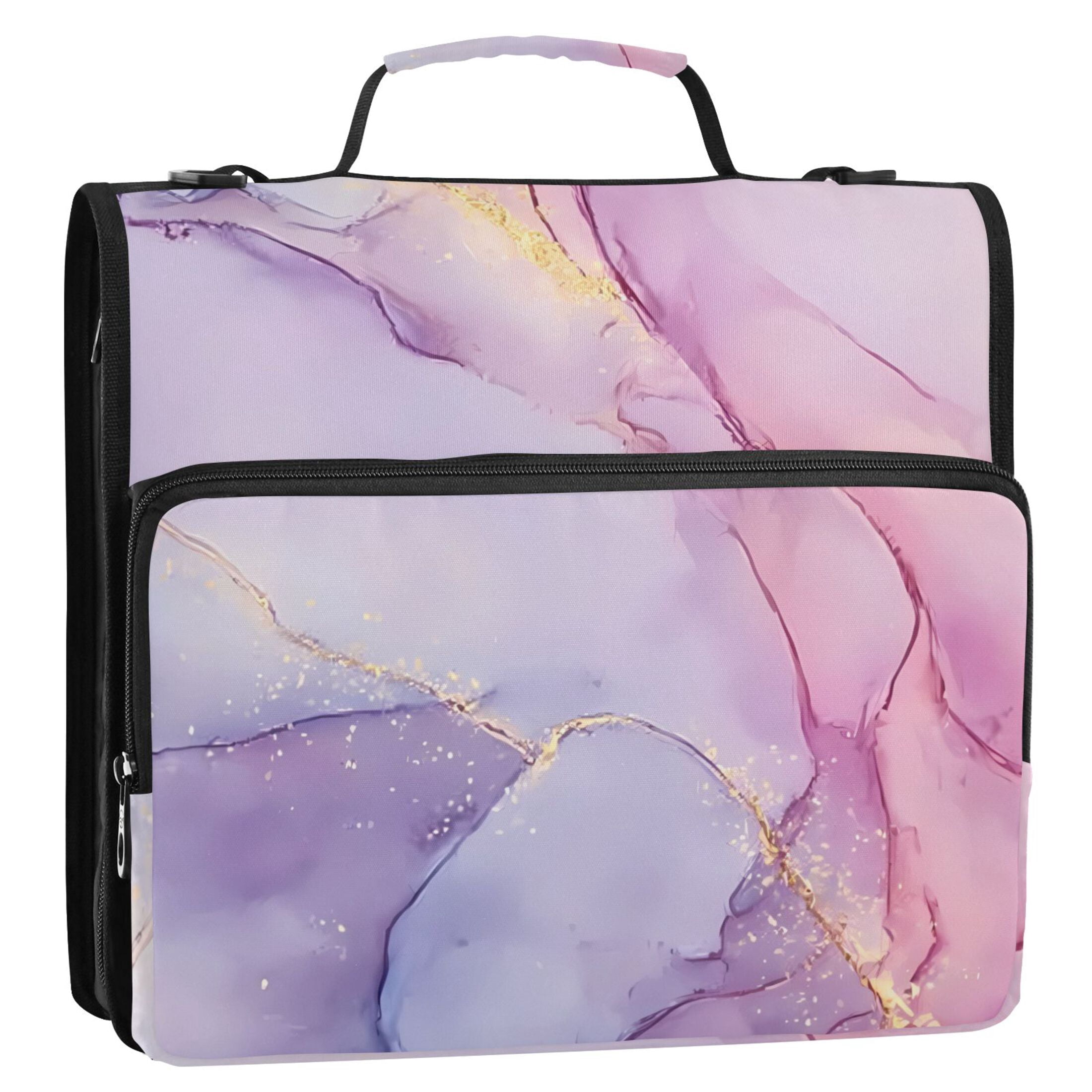 3 Ring Zipper Binder with Shoulder Strap Waterproof Trapper Keeper 2 Inch D-Ring 500 Sheets Capacity Dreamy Marble