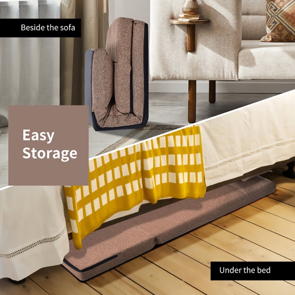Finihen Folding Sleeper Couch, Fold Down Flip Convertible Sleeper Couch with Pillow, Foldable Mattress for Living Room, Dorm, Home, Office, Apartment, Brown Finihen Folding Sleeper Couch, Fold Down Flip Convertible Sleeper Couch with Pillow, Foldable Mattress for Living Room, Dorm, Home, Office, Apartment, Brown