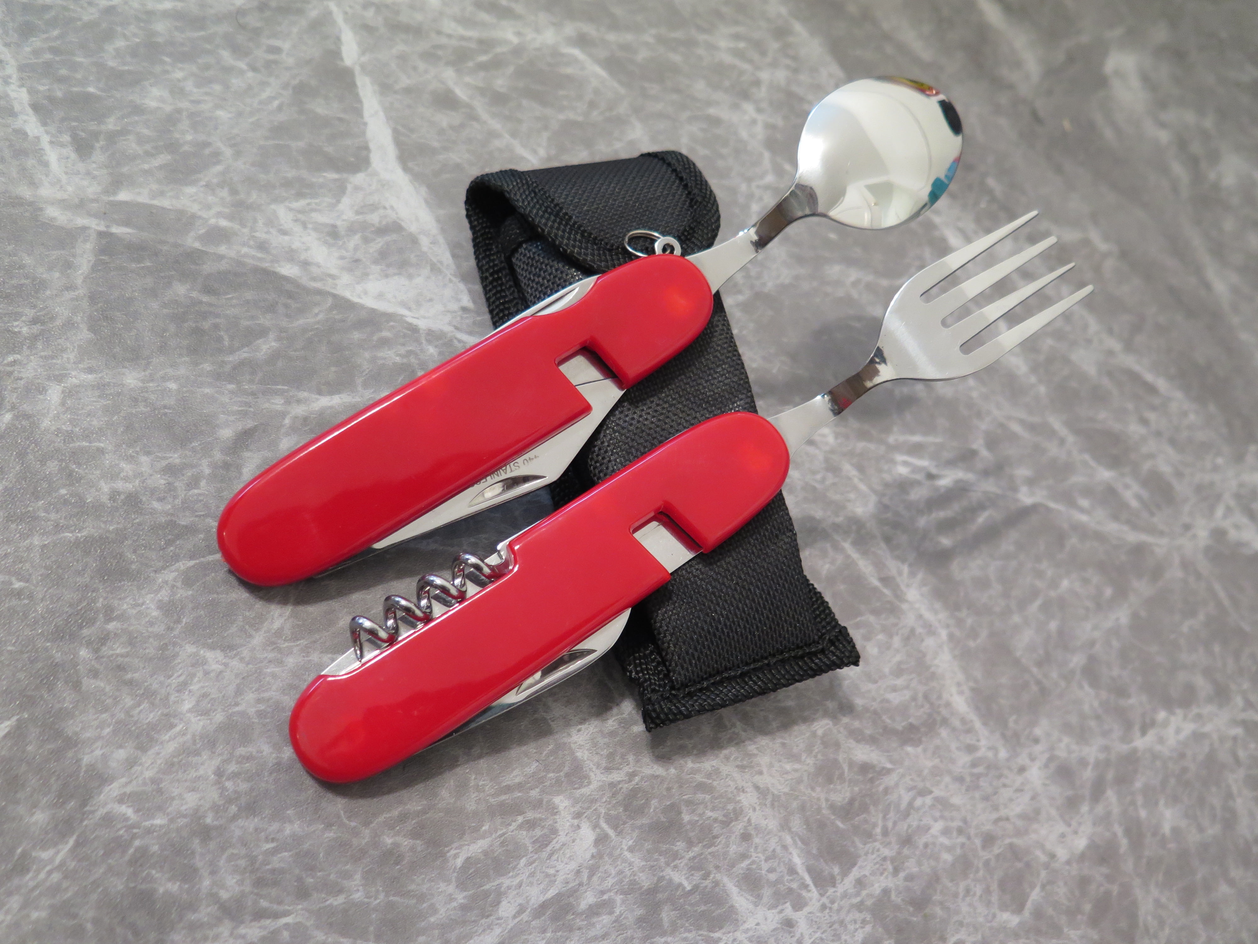 Camping Cutlery Utensil Set 6 in 1 Fork Knife Spoon Bottle Opener Сorkscrew File