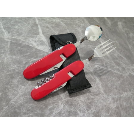 

Camping Cutlery Utensil Set 6 in 1 Fork Knife Spoon Bottle Opener Сorkscrew File