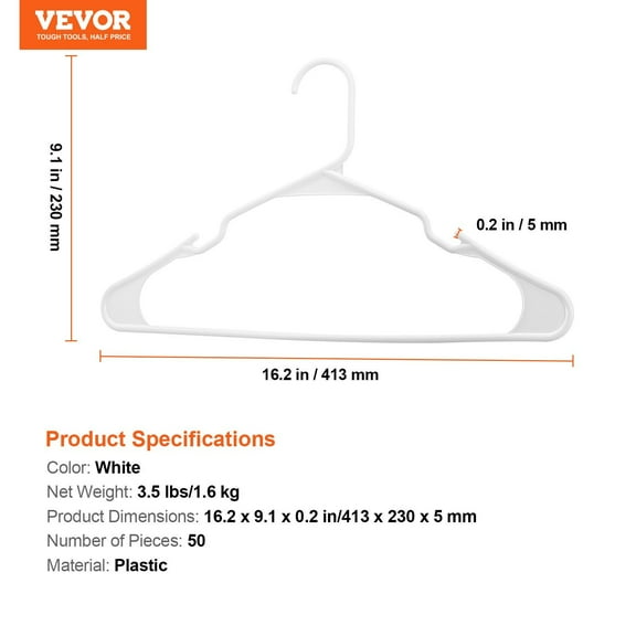 Space-Saving Ultra-Thin Hangers 50ct, Stable Wide Notch Design for Tops, Pants & Dresses, White