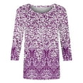 thumbnail image 4 of ICHUANYI Clearance Fashion Woman Round Neck 3/4Sleeve T-Shirt Printing Blouse Tops Sweatshirt(Purple, XL) ICHUANYI WER2023081400442, 4 of 5