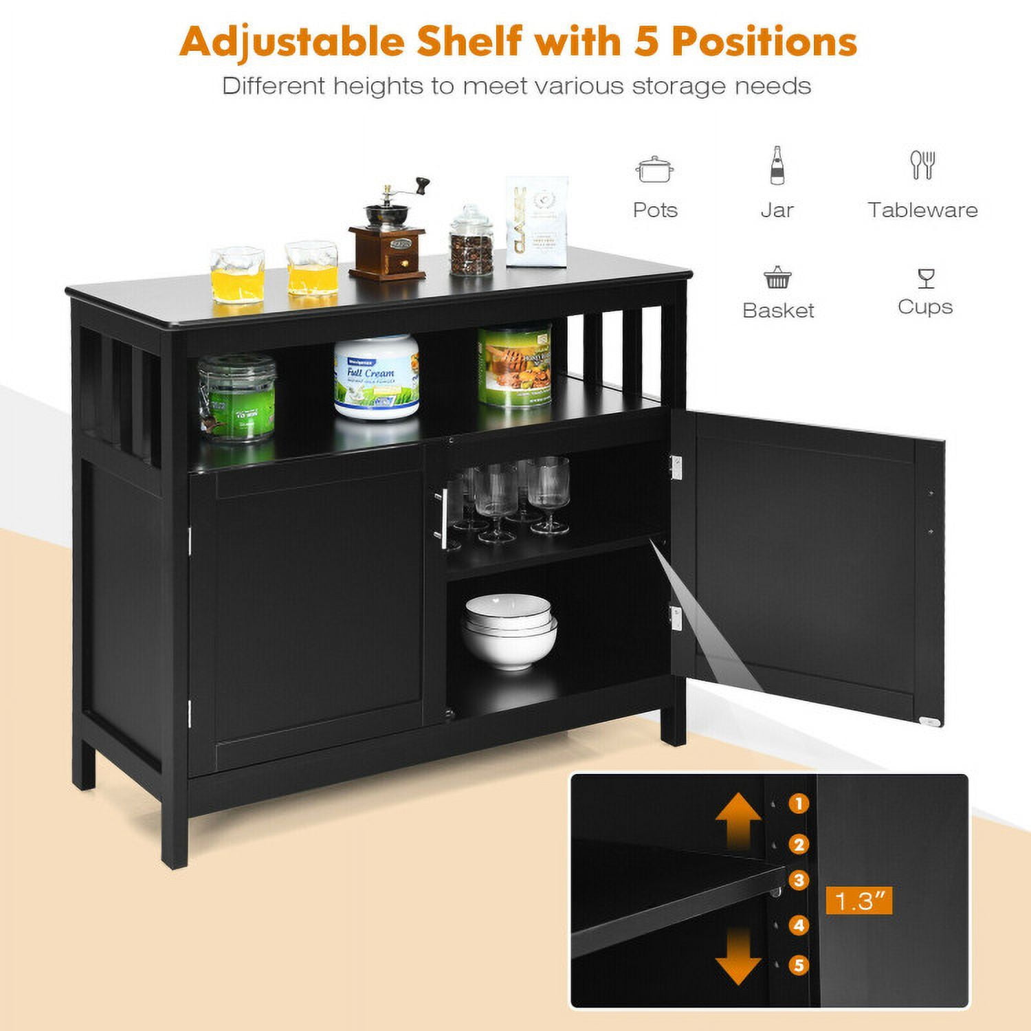 Finihen Kitchen Storage Cabinet, Buffet Sideboard, Kitchen Buffet Server Sideboard Storage Cabinet with 2 Doors and Shelf, for Dining Room, Kitchen, Living Room, Black Finihen Kitchen Storage Cabinet, Buffet Sideboard, Kitchen Buffet Server Sideboard Storage Cabinet with 2 Doors and Shelf, for Dining Room, Kitchen, Living Room, Black