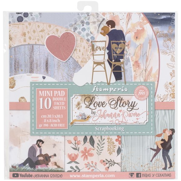 Stamperia Double-Sided Paper Pad 8"X8" 10/Pkg-Love Story, 10 Designs/1 Each -SBBS22