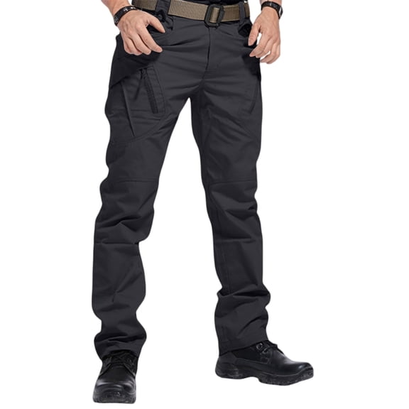 Men's Tactical Cargo Pants - Belted Waist & Multiple Pockets for Outdoor Activities & Daily Commute Black XL