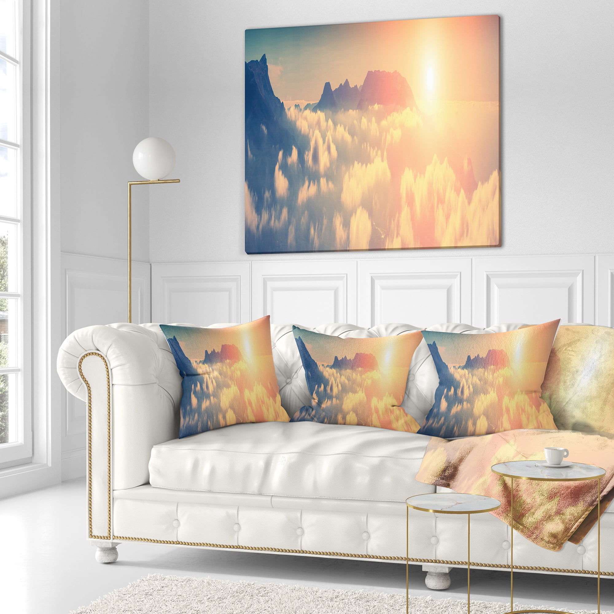 Designart Sky above Floating Clouds - Contemporary Landscape Printed Throw Pillow - 18x18